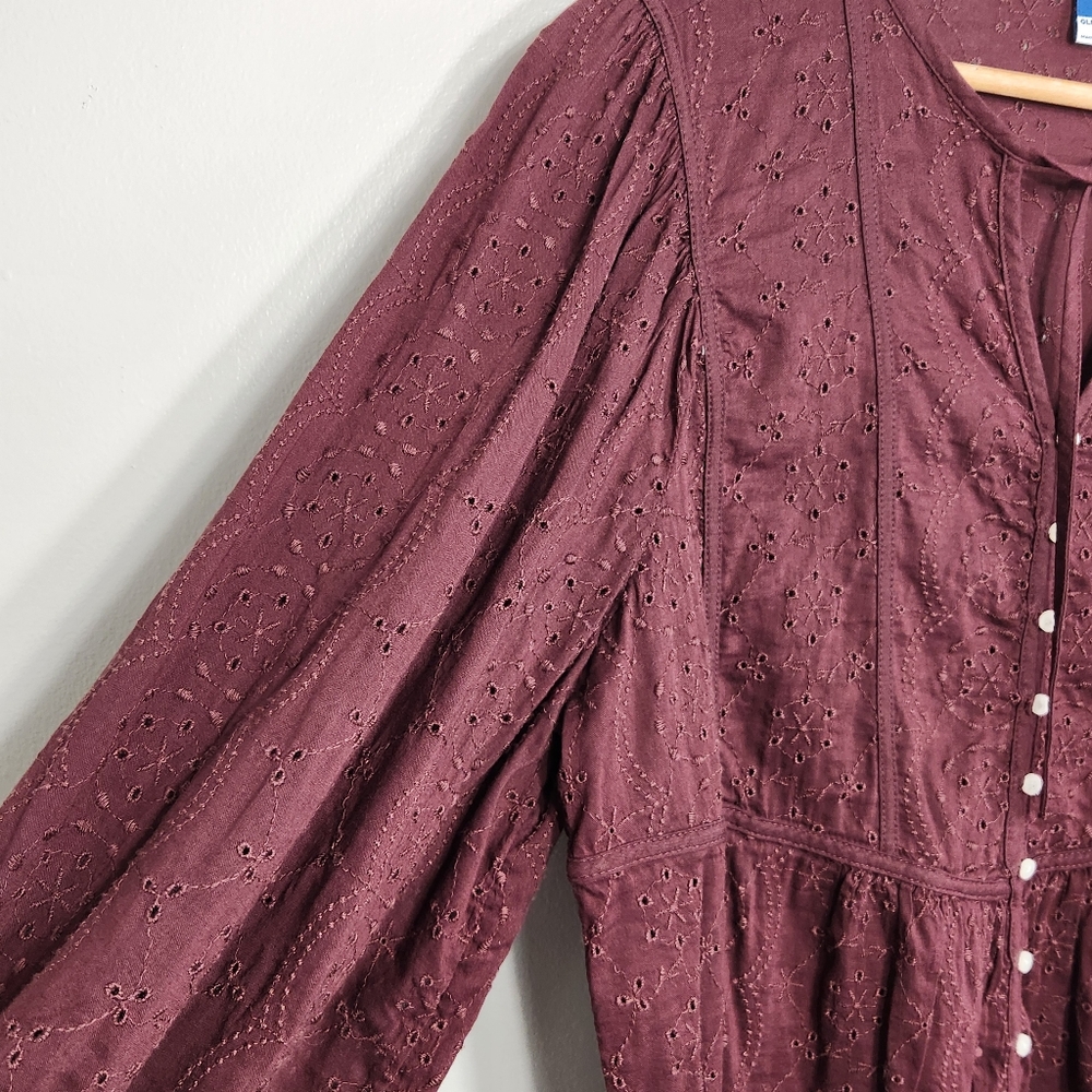 Burgundy Eyelet Top Size L  Babydoll Fairy Flowy - Picture 5 of 13